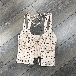 Le Lis Cream Top with Brown Motifs